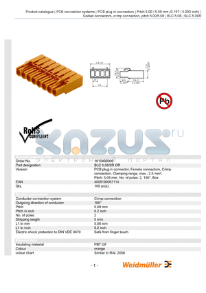 1610490000 datasheet - BLC 5.08/2R OR