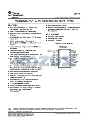 CDC706PW datasheet - PROGRAMMABLE 3-PLL CLOCK SYNTHESIZER / MULTIPLIER / DIVIDER