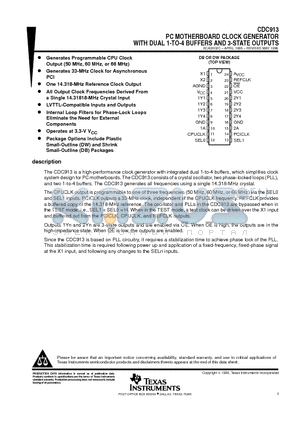 CDC913DW datasheet - PC MOTHERBOARD CLOCK GENERATOR WITH DUAL 1-TO-4 BUFFERS AND 3-STATE OUTPUTS