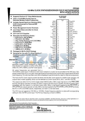 CDC925DL datasheet - 133-MHz CLOCK SYNTHESIZER/DRIVER FOR PC MOTHERBOARDS WITH 3-STATE OUTPUTS
