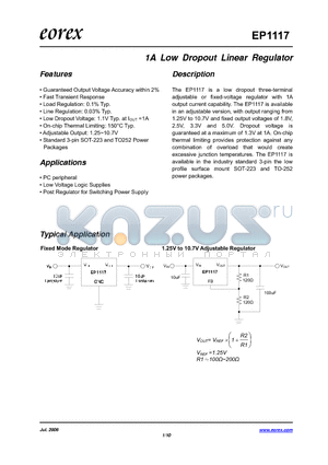 EP1117-D50B datasheet - 1A Low Dropout Linear Regulator