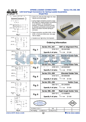 319 datasheet - SPRING-LOADED CONNECTORS 2,54 Grid Target Connectors for Spring-Loaded Assemblies Single Row