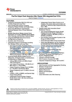 CDCE62005 datasheet - Five/Ten Output Clock Generator/Jitter Cleaner With Integrated Dual VCOs