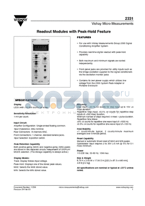 2331 datasheet - Readout Modules with Peak-Hold Feature