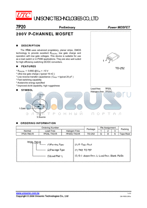 7P20G-TN3-R datasheet - 200V P-CHANNEL MOSFET