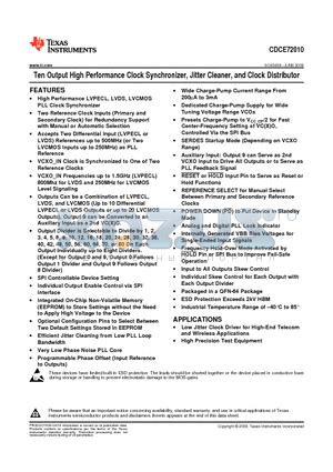 CDCE72010RGCT datasheet - Ten Output High Performance Clock Synchronizer, Jitter Cleaner, and Clock Distributor