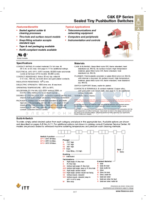 EP11S1D1AV3QE datasheet - Sealed Tiny Pushbutton Switches