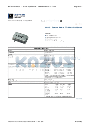 CO-401A datasheet - Custom Hybrid TTL Clock Oscillators