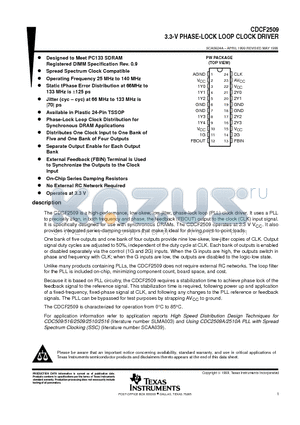 CDCF2509PW datasheet - 3.3-V PHASE-LOCK LOOP CLOCK DRIVER