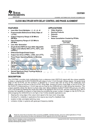 CDCF5801 datasheet - CLOCK MULTIPLIER WITH DELAY CONTROL AND PHASE ALIGNMENT