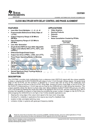 CDCF5801DBQR datasheet - CLOCK MULTIPLIER WITH DELAY CONTROL AND PHASE ALIGNMENT