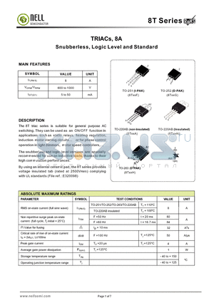 8T10F-CW datasheet - TRIACs, 8A Snubberless, Logic Level and Standard