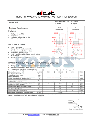 APRB40Z datasheet - PRESS FIT AVALANCHE AUTOMOTIVE RECTIFIER (BOSCH)