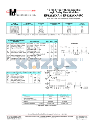 EP121215A-RC datasheet - 16 Pin 5 Tap TTL Compatible Logic Delay Line Modules
