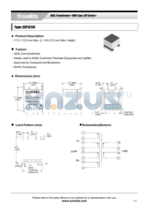 C10113A datasheet - ADSL Transformer< SMD Type: CEP Series>