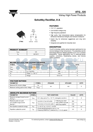 8TQ080GSTRL datasheet - Schottky Rectifier, 8 A