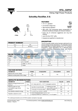 8TQ080GSTRLPBF datasheet - Schottky Rectifier, 8 A