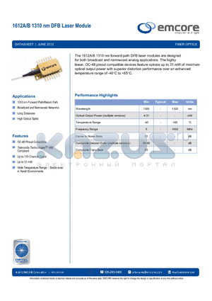 1612A-110-FC-13 datasheet - 1310 nm DFB Laser Module