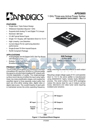 APS3605RS26Q1 datasheet - 1 GHz Three-way Active Power Splitter