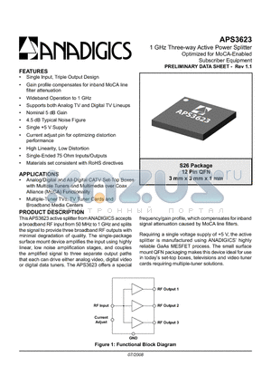 APS3623RS26Q1 datasheet - 1 GHz Three-way Active Power Splitter Optimized for MoCA-Enabled Subscriber Equipment