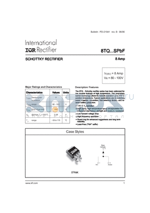 8TQ080STRLPBF datasheet - SCHOTTKY RECTIFIER 8 Amp