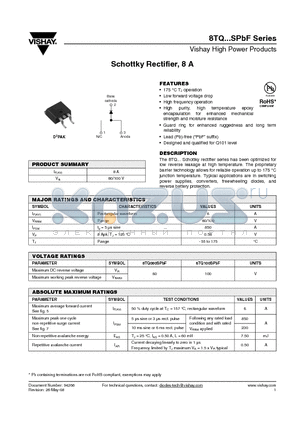 8TQ080STRLPBF datasheet - Schottky Rectifier, 8 A