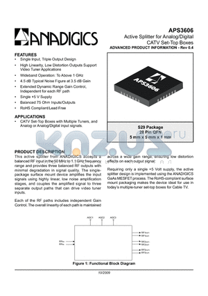 APS3606RS29P8 datasheet - Active Splitter for Analog/Digital CATV Set-Top Boxes