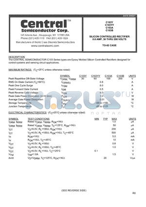 C103A datasheet - SILICON CONTROLLED RECTIFIER