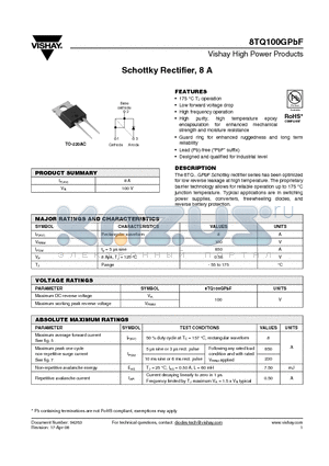 8TQ100GPBF datasheet - Schottky Rectifier, 8 A