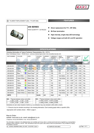 236-042-98 datasheet - FILAMENT REPLACEMENT LEDs - T1n MF SX6s