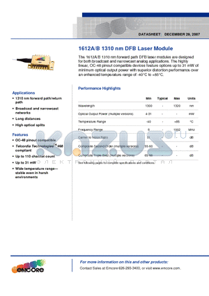 1612A-110-SC-22 datasheet - 1310 nm DFB Laser Module