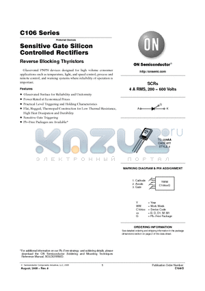 C106D datasheet - Sensitive Gate Silicon Controlled Rectifiers