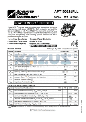 APT10021JFLL_04 datasheet - Power MOS 7 is a new generation of low loss, high voltage, N-Channel enhancement mode power MOSFETS.