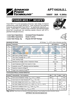 APT10026JLL_03 datasheet - Power MOS 7TM is a new generation of low loss, high voltage, N-Channel enhancement mode power MOSFETS.