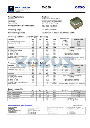 C108 datasheet - OCXO Surface Mount Package Optional Reflow Process Compatible Optional AT-Cut and SC-Cut Crystal Options Low Profile Compact Package