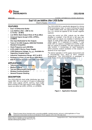 CDCLVD2106RHAR datasheet - Dual 1:6 Low Additive Jitter LVDS Buffer