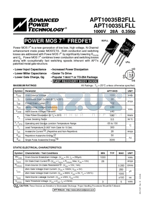 APT10035B2FLL_03 datasheet - Power MOS 7TM is a new generation of low loss, high voltage, N-Channel enhancement mode power MOSFETS.