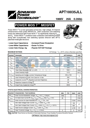 APT10035JLL_03 datasheet - Power MOS 7TM is a new generation of low loss, high voltage, N-Channel enhancement mode power MOSFETS.