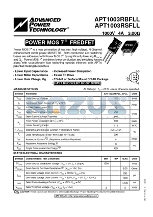 APT1003RBFLL datasheet - POWER MOS 7 FREDFET