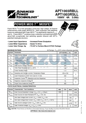 APT1003RBLL datasheet - POWER MOS 7 MOSFET