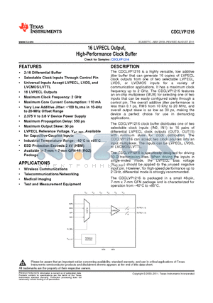 CDCLVP1216 datasheet - 16 LVPECL Output, High-Performance Clock Buffer