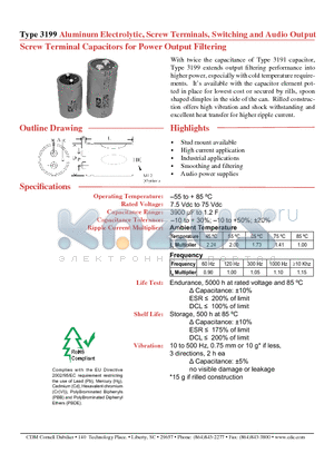 3199BA392M075APA1 datasheet - Aluminum Electrolytic, Screw Terminals, Switching and Audio Output