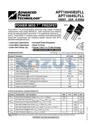 APT10045B2FLL_03 datasheet - Power MOS 7TM is a new generation of low loss, high voltage, N-Channel enhancement mode power MOSFETS.
