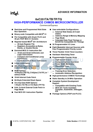 8XC251TP datasheet - HIGH-PERFORMANCE CHMOS MICROCONTROLLER