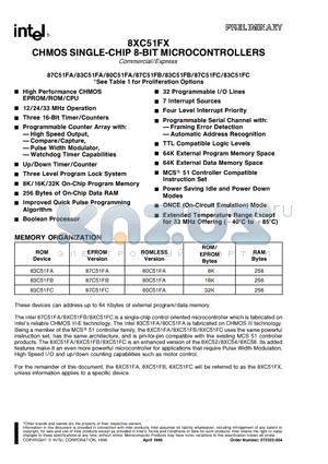 8XC51FX datasheet - CHMOS SINGLE-CHIP 8-BIT MICROCONTROLLERS