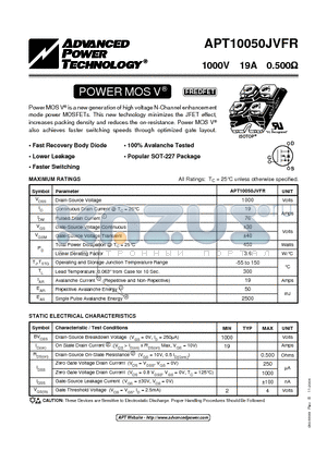 APT10050JVFR_04 datasheet - Power MOS V is a new generation of high voltage N-Channel enhancement mode power MOSFETs.