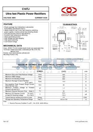 C10TJ datasheet - Ultra fast Plastic Power Rectifiers VOLTAGE: 600V CURRENT:10.0A