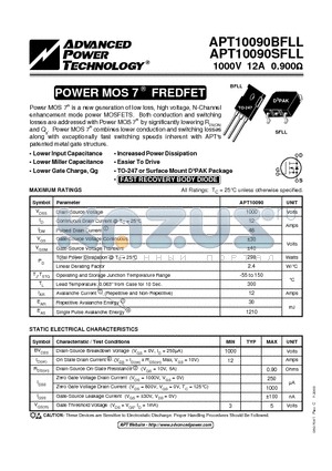 APT10090BFLL datasheet - Power MOS 7TM is a new generation of low loss, high voltage, N-Channel enhancement mode power MOSFETS