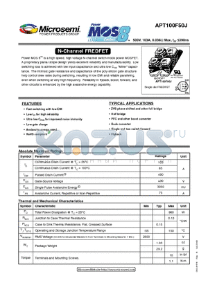 APT100F50J datasheet - N-Channel FREDFET