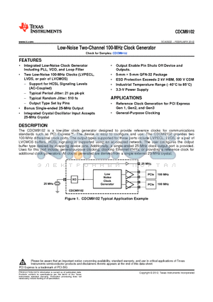 CDCM9102 datasheet - Low-Noise Two-Channel 100-MHz Clock Generator